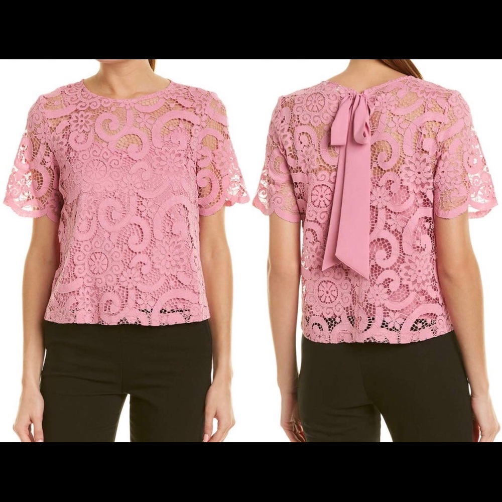 Nanette Lepore Lace Tie Back Top Blouse Pink S NEW